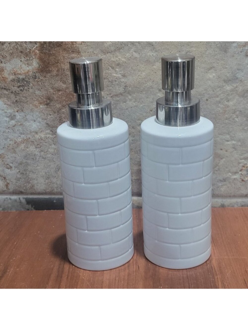 Threshold White Ceramic Soap Dispenser Set 2pc Subway Tile Brick Pattern Chrome - Picture 4 of 8